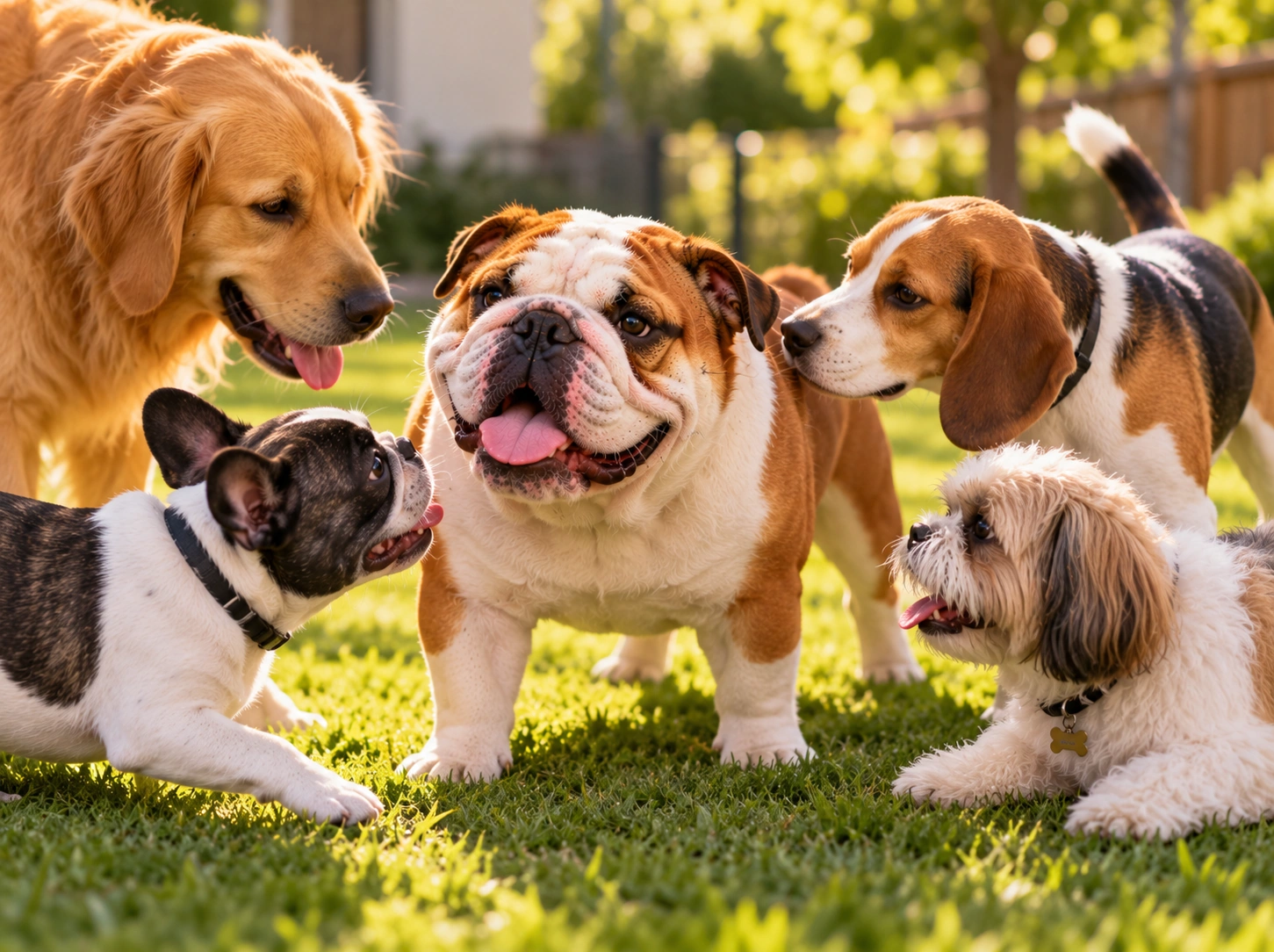 Amigos Caninos no Jardim Ensolarado