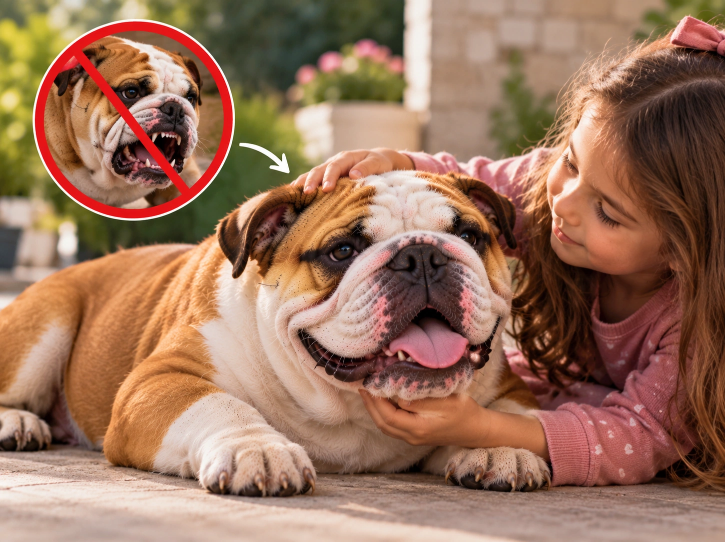 Bulldog Dócil e Amizade no Jardim