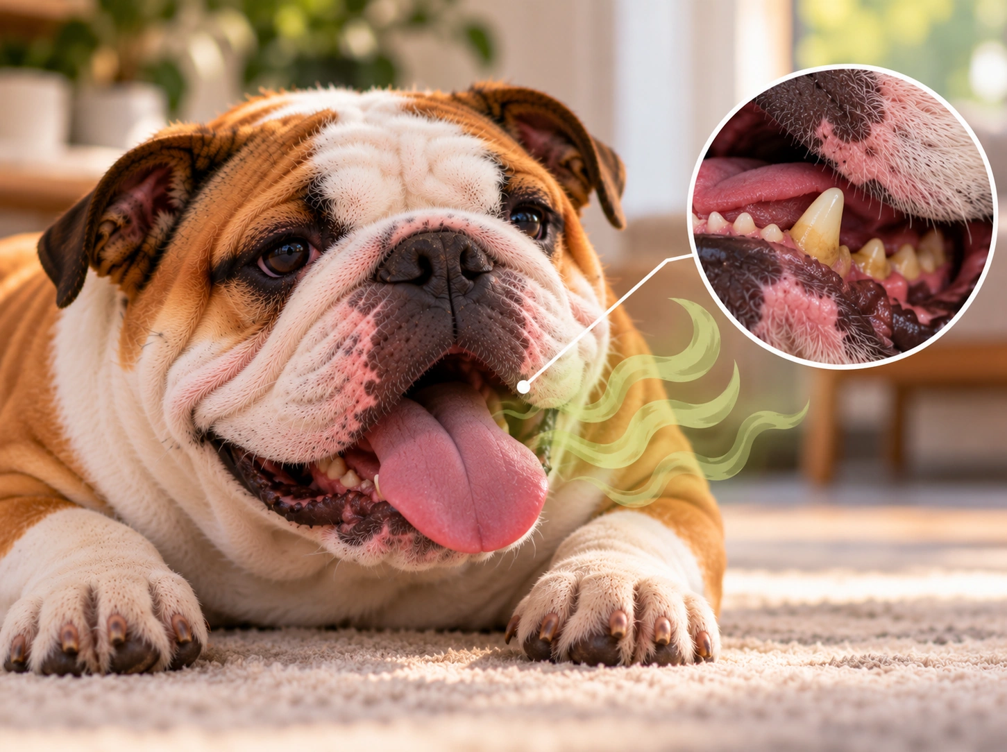 Bulldogue com Mau Hálito e Tártaro