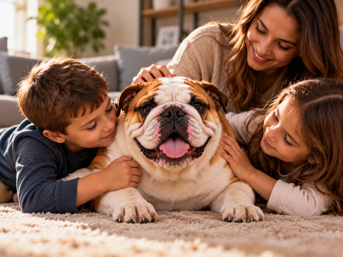 Retrato Familiar com Bulldog Feliz